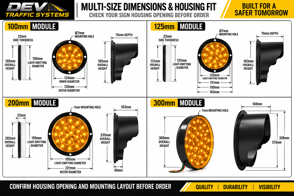 DEV Traffic Systems 100mm Amber LED Module + Visor.